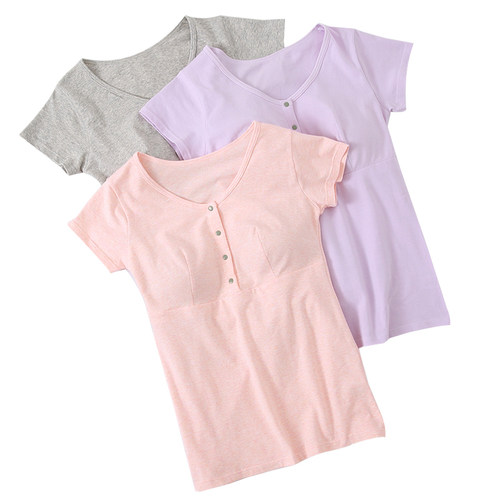 带胸垫插片式棉质家居服哺乳短袖