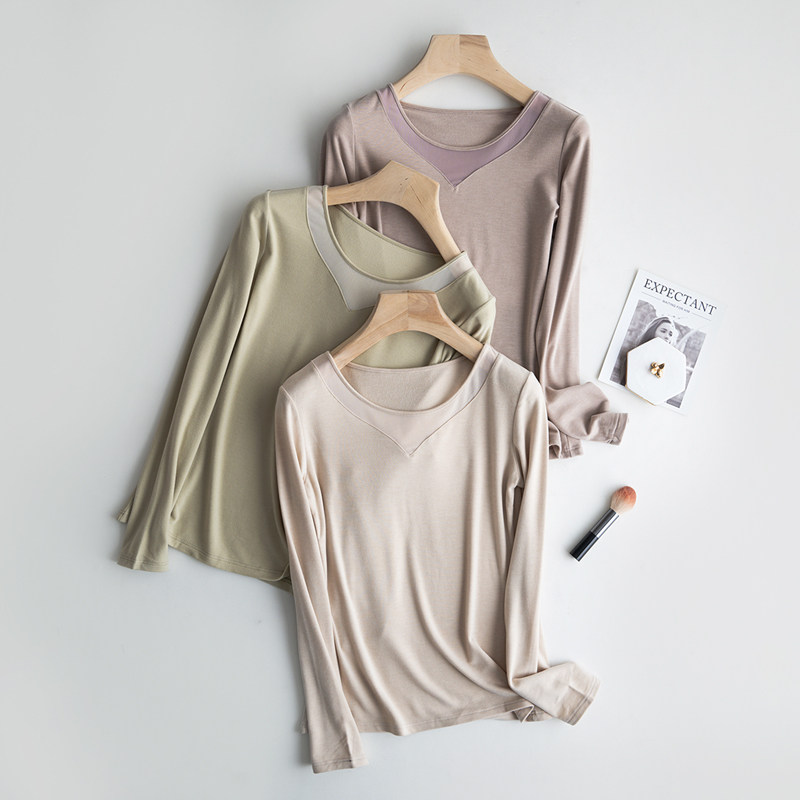 天丝棉圆领加绒保暖长袖冬季女士