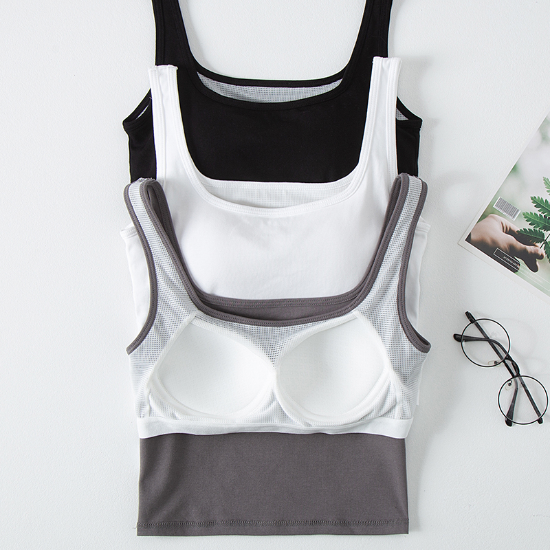 露脐背心纯棉女带胸垫免穿文胸夏
