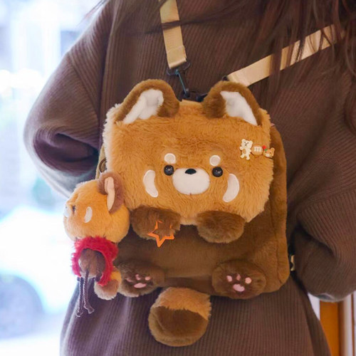 可爱浣熊毛绒卡通玩偶双肩包新款百搭学生小背包通勤斜挎包礼物