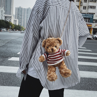 可爱少女毛绒小熊包玩偶包单肩包2025新款韩版学生女斜挎包链条包