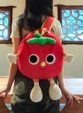 新款红色大番茄卡通帆布双肩包可爱百搭书包女大容量卡通学生背包