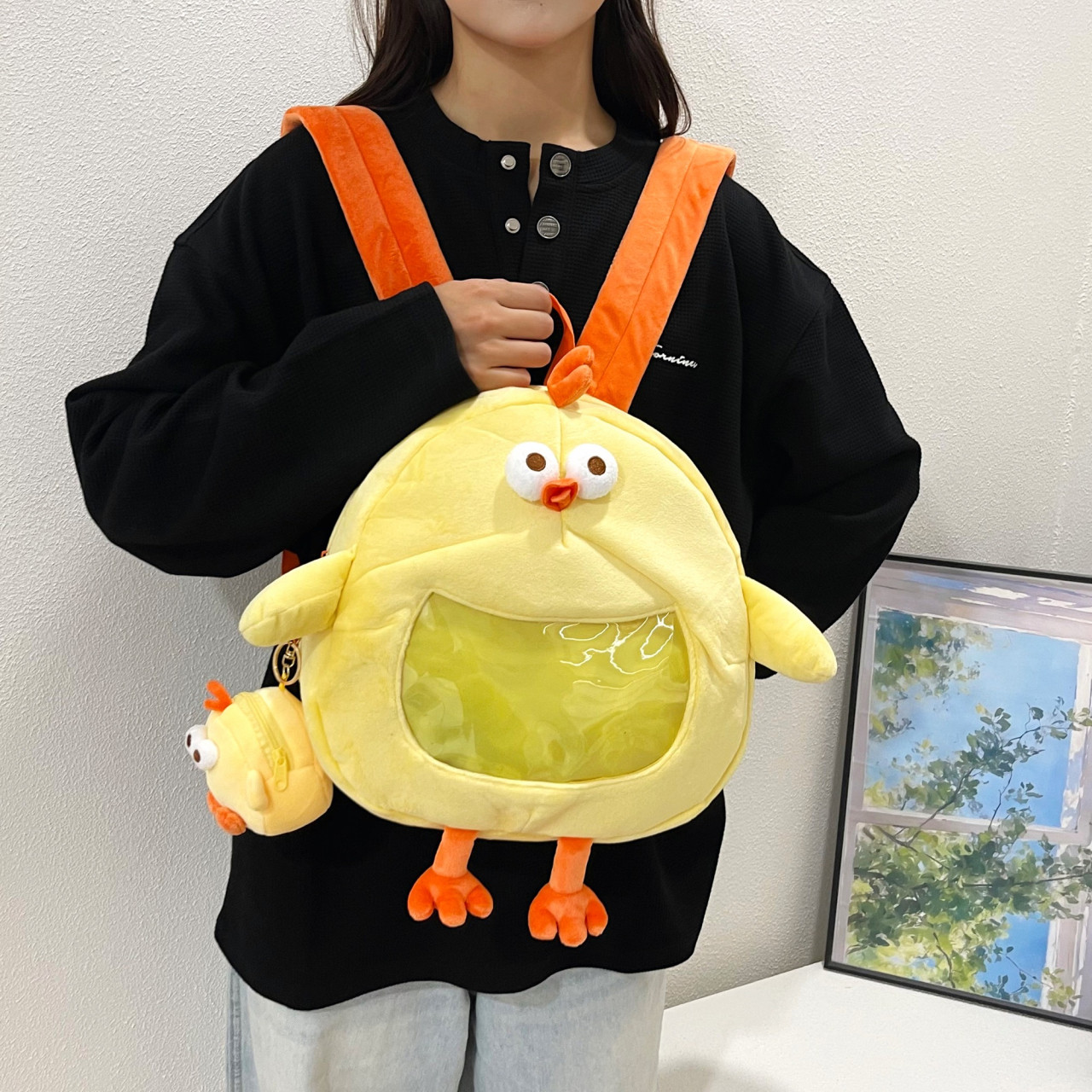 卡通小鸡双肩包女可爱jk少女背包玩偶包痛包公仔毛绒小书包礼物