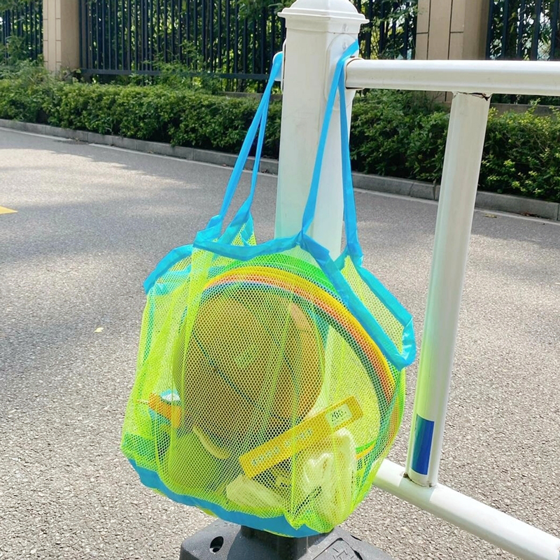 大容量网兜撞色沙滩包户外出行收纳袋玩沙工具包旅行游泳单肩包