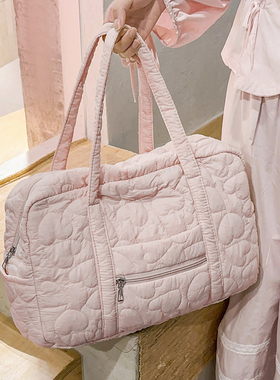 包包女大容量通勤健身旅行托特包2025新款粉色爱心刺绣手提单肩包