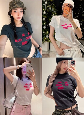 MU莫奈莎/  26C 新春限定 1996  植绒立体字母做旧数字印花短袖女