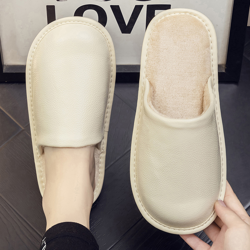 秋冬居家男女防滑牛皮棉拖鞋