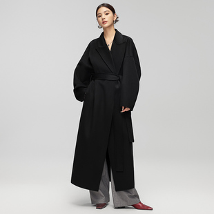 浴袍风羊毛呢子外套 马蹄袖 CHIIYEAR池也 黑色双面羊绒大衣女长款