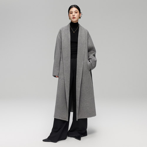 时尚极简双面羊绒羊毛大衣中长款
