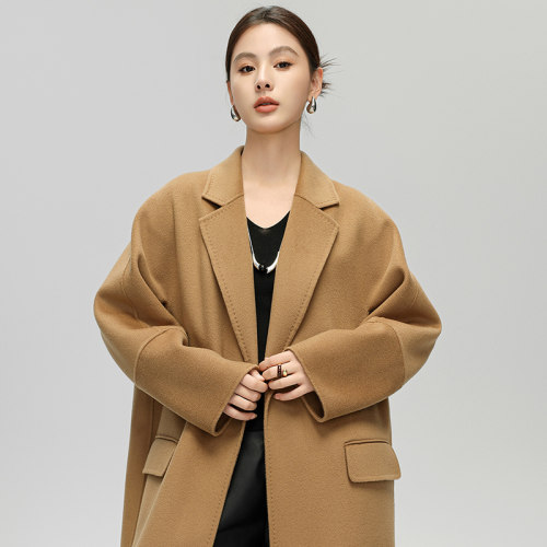 山羊绒长款极简双面呢羊毛大衣女