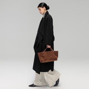 CHIIYEAR池也 廓形浴袍山羊绒外套25新 黑色双面呢羊毛大衣女长款