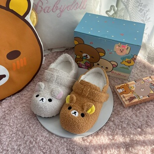 悠米轻松小熊可爱毛绒秋冬宅系保暖加绒内增高lo勃肯鞋女lolita鞋