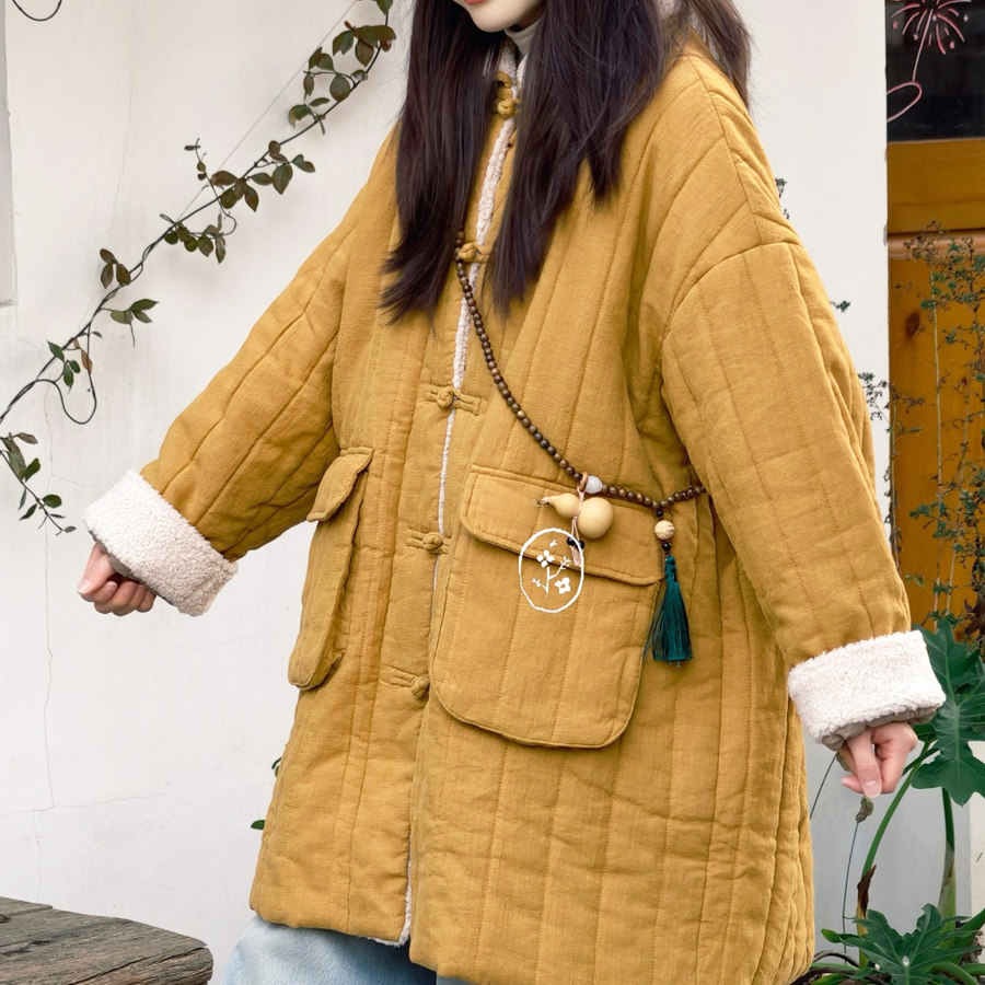 [冬眠] 新中式冬季100%亚麻盘扣纯色毛领棉衣棉服中长款加厚棉袄,女装/女士精品,棉衣/棉服,淘宝优惠券,粉丝福利购,淘宝优惠卷