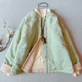 国风新中式 双面双穿夹棉加厚老布提花手工盘扣棉衣棉服棉袄女冬装