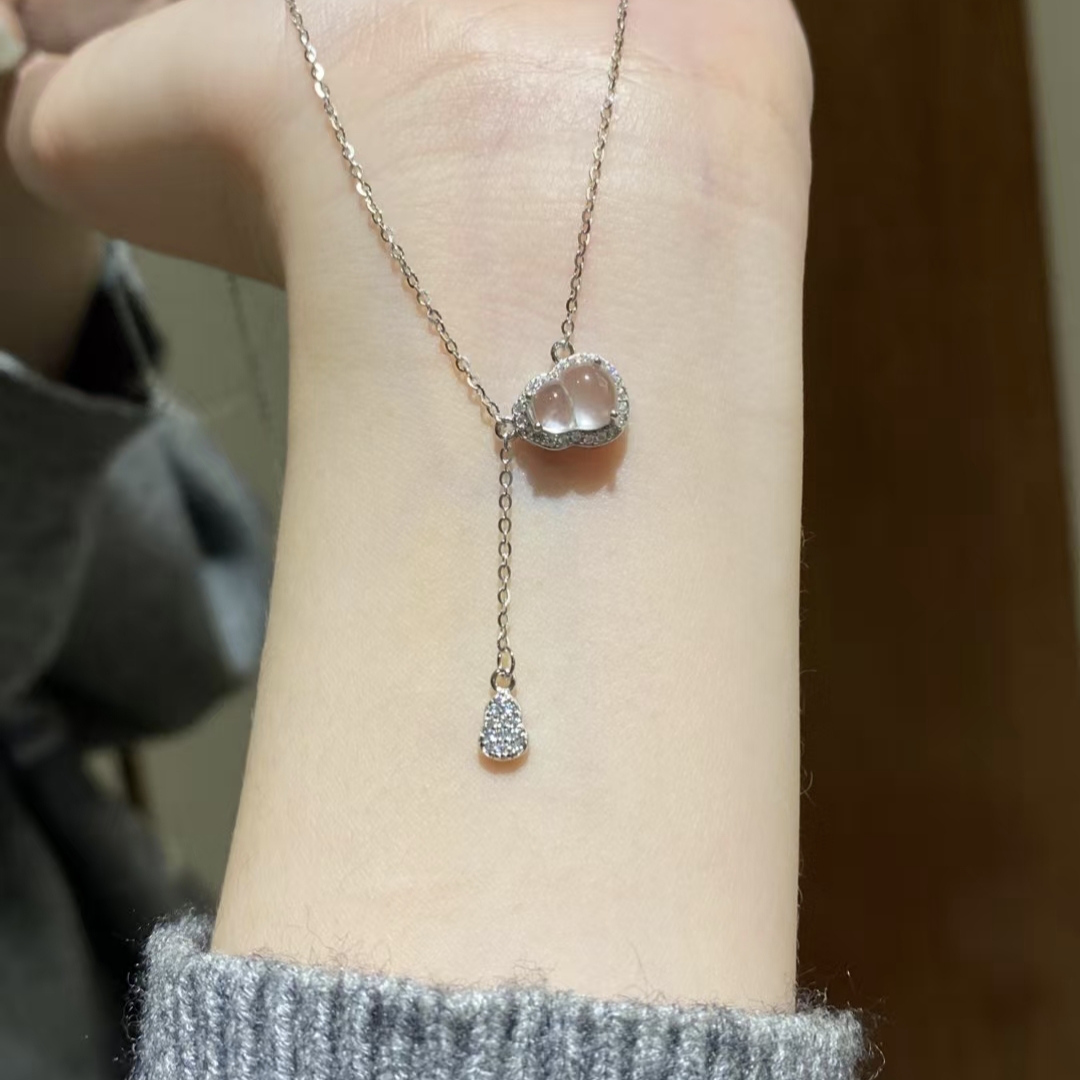 清梦瑶！水沫玉紫水晶葫芦银项链