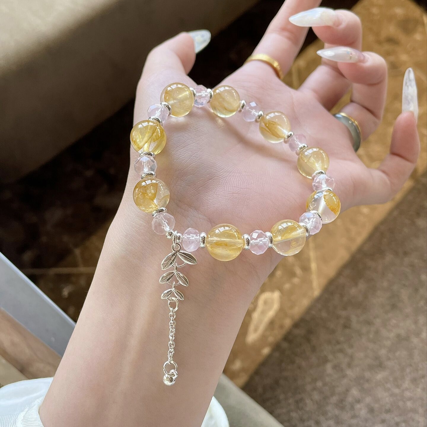 「麦子熟了」金光闪闪天然黄胶花水晶手链女款轻奢小众送礼物闺蜜