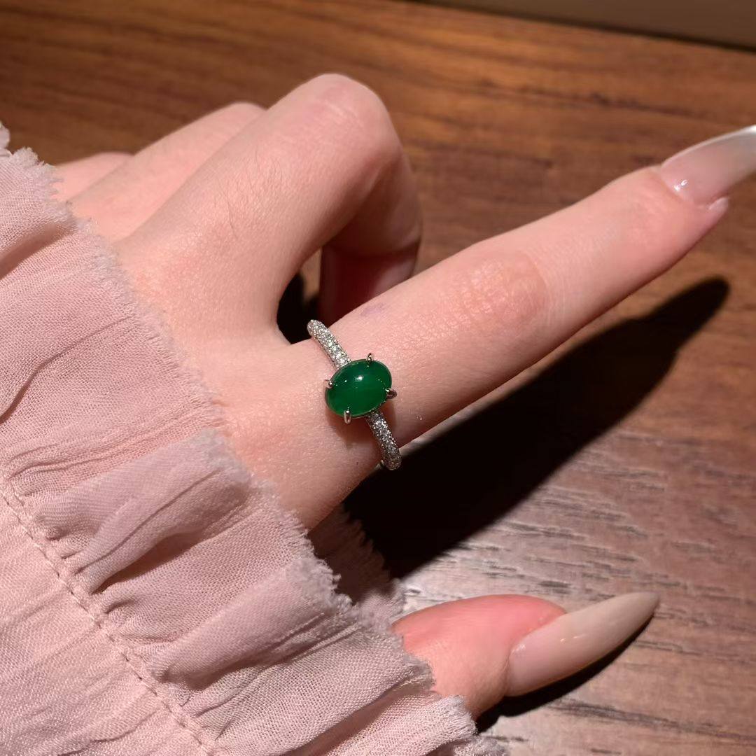「雨林幻想」天然A货翡翠小鸽子蛋戒指女款s925纯银轻奢小众精致,饰品/流行首饰/时尚饰品新,戒指/指环,淘宝优惠券,粉丝福利购,淘宝优惠卷