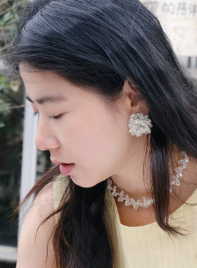 HER岛手作  原创手工小众设计感春夏手工钩针编织水晶耳饰项链