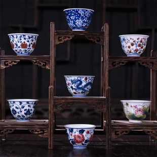 小茶碗茶杯陶瓷小号品茗杯功夫茶具青花瓷釉下彩景德镇多款式30ml