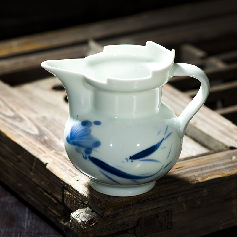 手工手绘公道杯陶瓷单个茶海分茶器茶具老陶泥仿古带手柄咖啡分杯