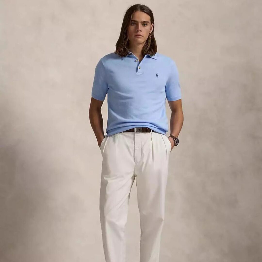 POLO RALPH LAUREN拉夫劳伦商务休闲针织短袖全棉POLO衫男款浅蓝