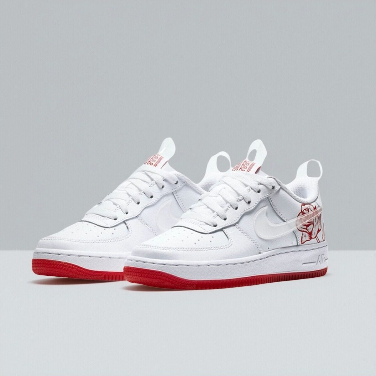 Nike Air Force 1低帮运动板鞋小白鞋玫瑰笑脸Thank You女款白红
