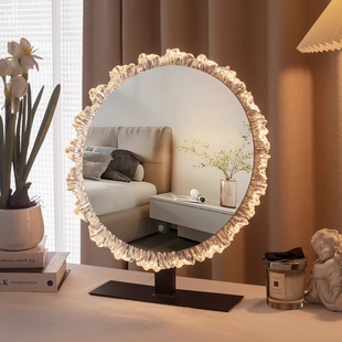 化妆镜网红亚克力带灯氛围灯梳妆镜三色变光异形镜梳妆台镜发光镜