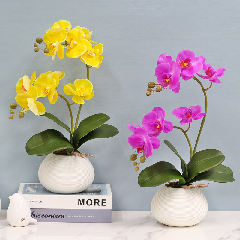 pu彷真花蝴蝶兰客厅茶几餐桌花摆花装饰花摆件办公桌桌面假花盆栽