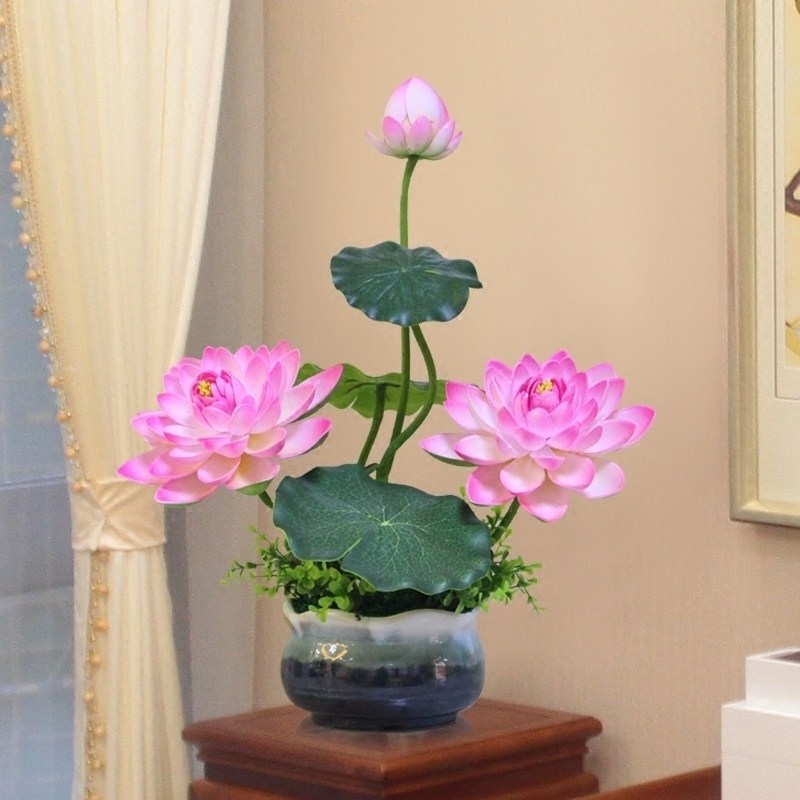荷花装饰假花彷真花摆件客厅摆设装饰花卧室摆放佛前供佛莲花