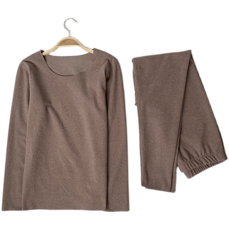 AUTUMN AND WINTER WOMENS VELVET THERMAL UNDERWEAR SET SEAMLESS THERMAL UNDERWEAR WARM PANTS ROUND NECK BRUSHED THERMAL SLEEVE DOUBLE-SIDED VELVET