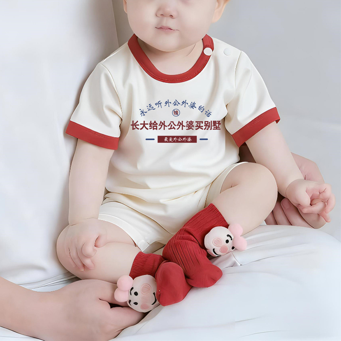 长大给外公外婆买别墅~新生儿夏季短袖连体衣哈衣女宝宝爬服纯棉