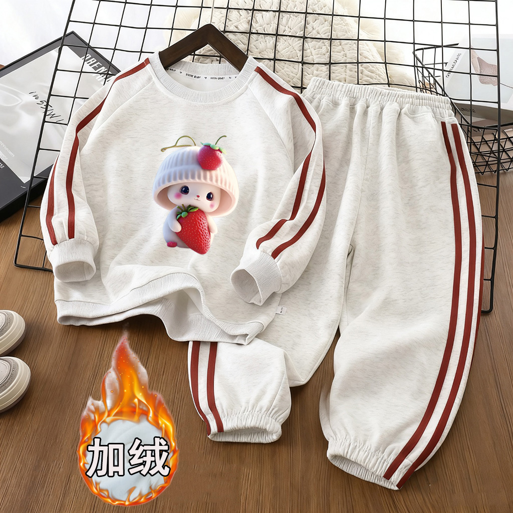 男女童加绒卫衣套装新款冬装加厚洋气中大童女孩运动裤子秋冬儿童