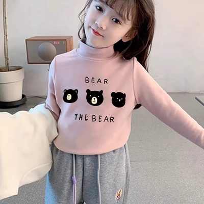 内搭春秋装中大童上衣女童半高领粉色德绒打底衫秋冬长袖t恤儿童