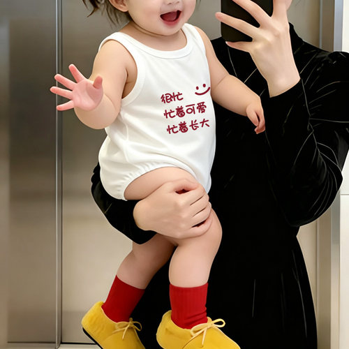 忙着长大~超萌婴儿哈衣服夏装背心爬服新生儿夏季睡衣薄款小月龄