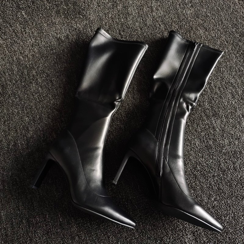 品牌撤柜断码处理女靴尖头粗高跟气质侧拉链高筒长靴瘦瘦法式皮靴,女鞋,时装靴,淘宝优惠券,粉丝福利购,淘宝优惠卷