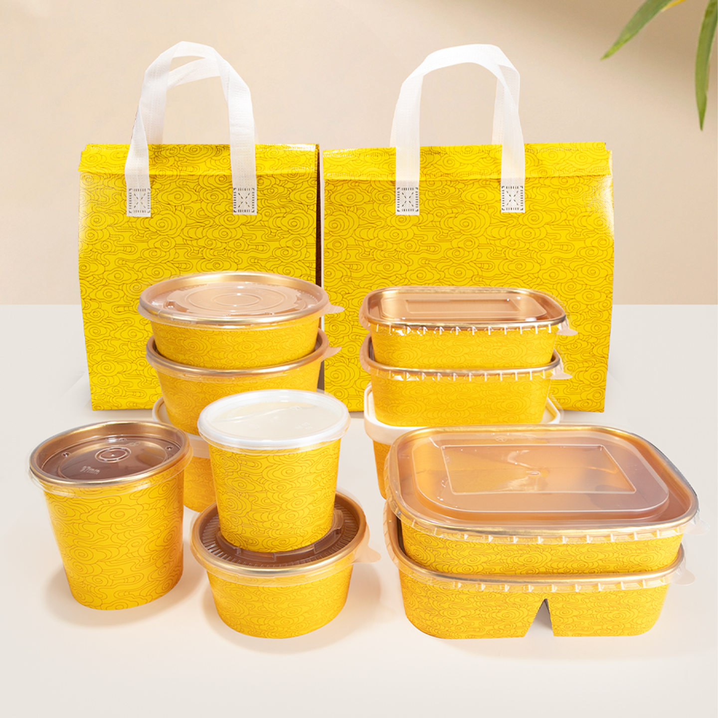 祥云金箔纸碗加厚外卖便当打包盒