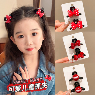 红色蝴蝶结迷你小抓夹女公主头可爱发量少发夹儿童刘海夹碎发夹