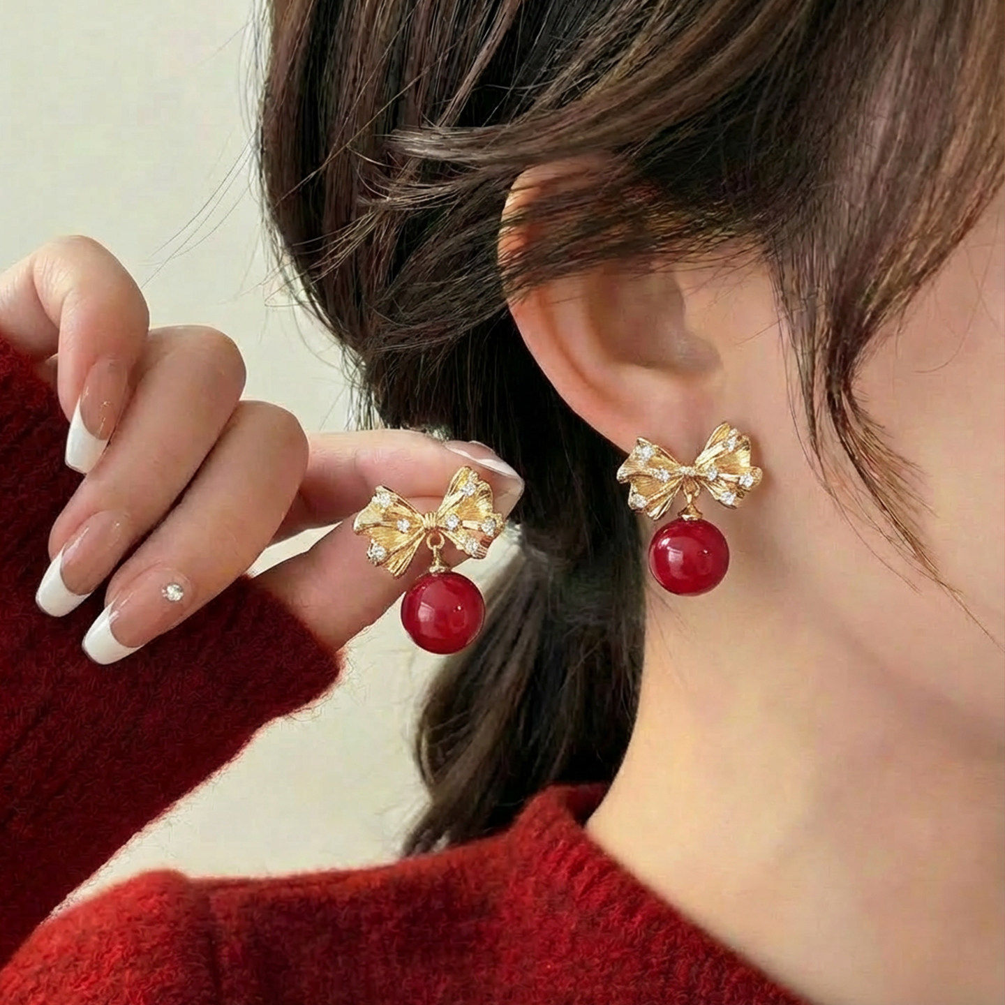 耳环2026新款爆款高级感红色耳饰女蝴蝶结耳钉耳夹无耳洞新年新娘,饰品/流行首饰/时尚饰品新,耳环,淘宝优惠券,粉丝福利购,淘宝优惠卷