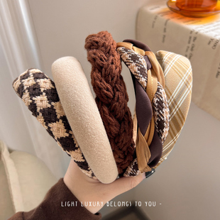 高颅顶发箍女2025新款 洗脸压发发卡头饰 美拉德显脸小发捆头箍女款