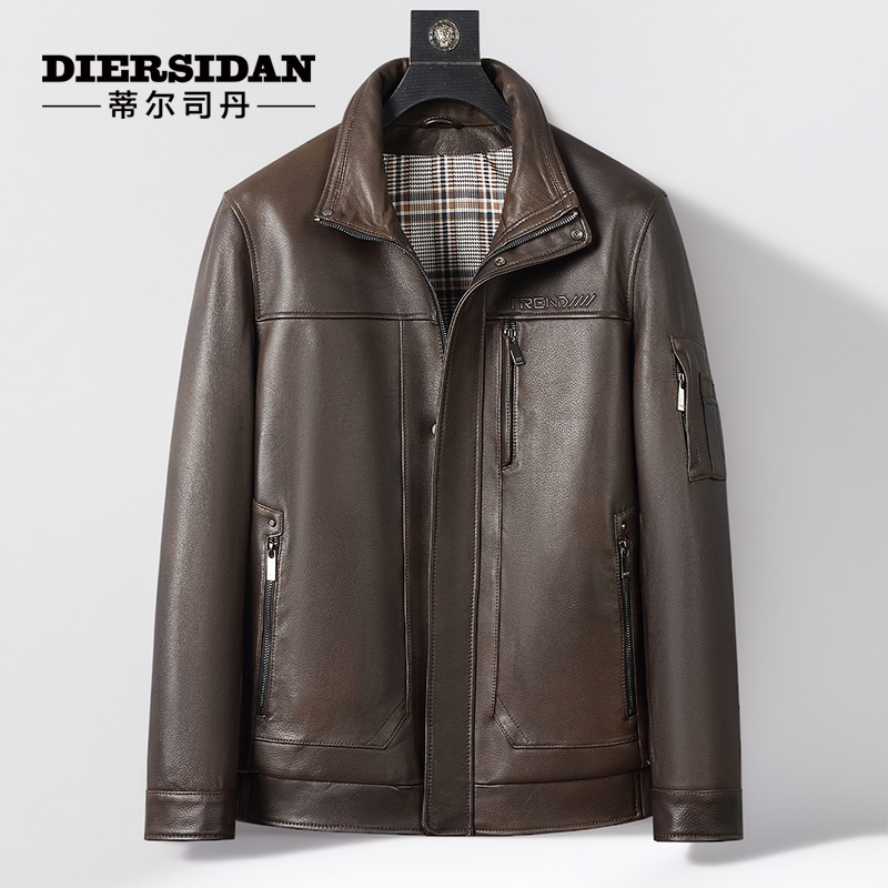 海宁头层山羊皮男士真皮皮衣立翻领皮夹克春秋款修身薄款休闲外套