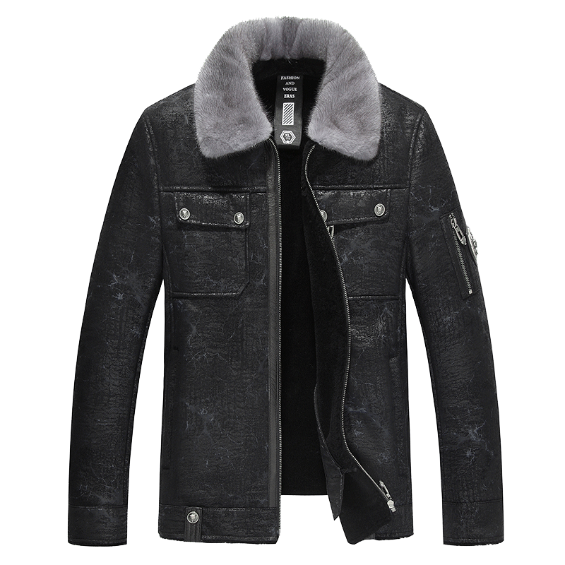 时尚印花皮毛一体外套男翻领夹克
