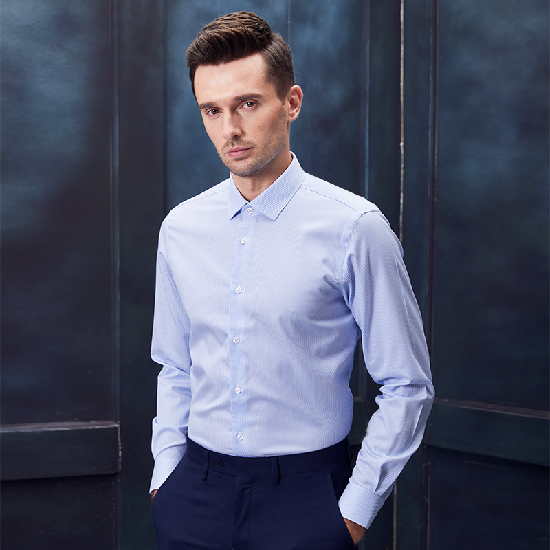 鲁泰长绒棉纯棉dp成衣免烫商务条纹长袖衬衫时尚上班正装亲肤