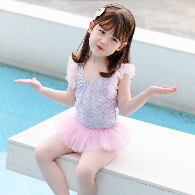 儿童连体泳衣新款公主宝宝泳衣可爱女童蕾丝花边幼儿温泉游泳装备