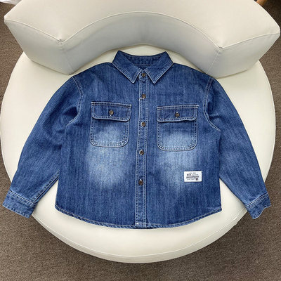 偏厚男童牛仔衬衫春秋款儿童翻领长袖衬衫中大童男孩春秋外套