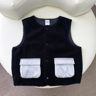 110-130cm男女童羊羔毛马甲秋冬款儿童圆领上衣中大童保暖马甲