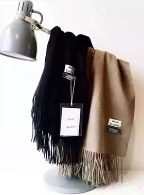 ance明星同款秋冬季男女士纯色加厚保暖羊毛羊绒围巾披肩长款