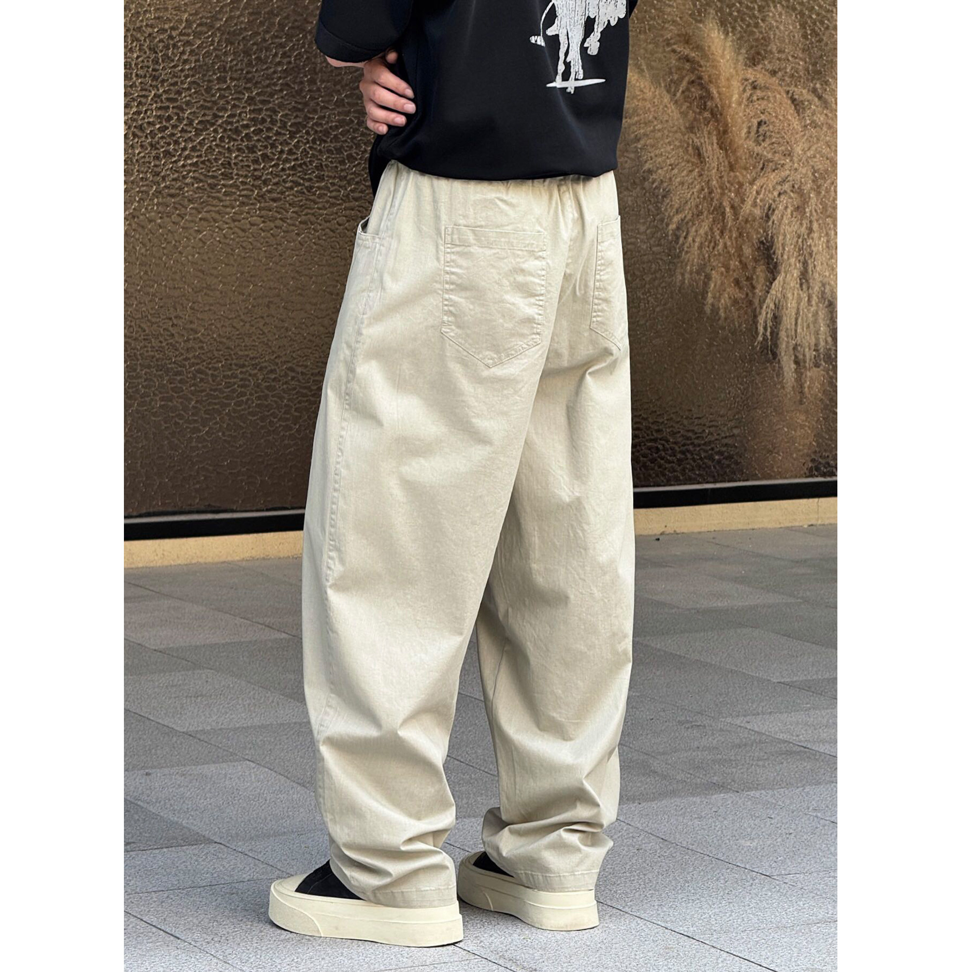 日系复古纯棉宽松锥形工装裤男