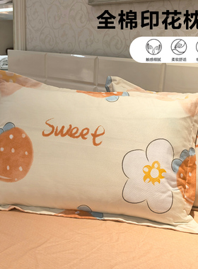 全棉枕套纯棉枕头套单人学生宿舍枕芯套48x72cm一对装水洗