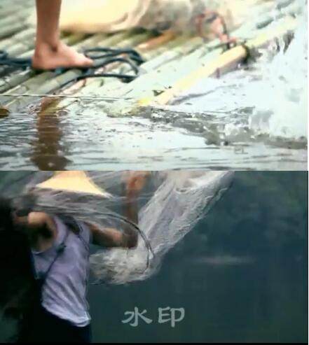 精致实拍美好大自然湖光山色平静水面渔夫竹排撒网捕鱼视频素材