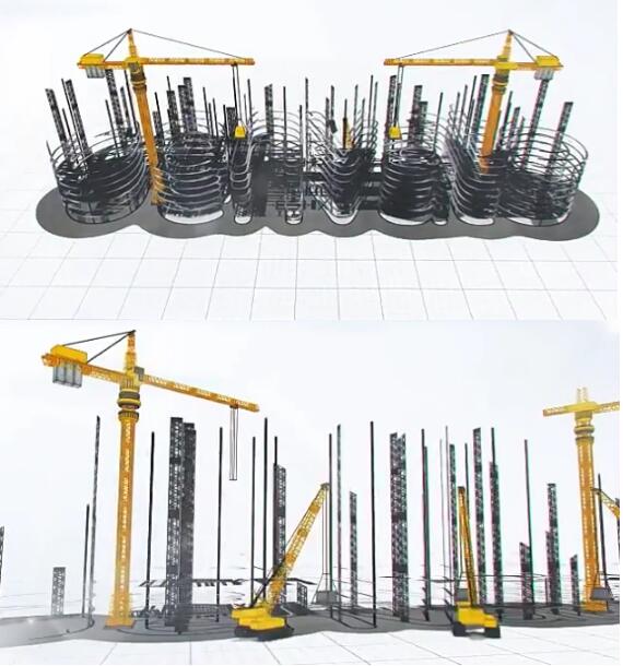建筑工地吊车元素CAD绘图搭建三维Logo生长展示动画包装ae模板